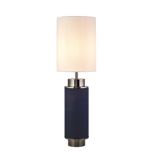 Searchlight 59041BK Flask 1Lt Table Lamp, Blue Linen With Black Nickel And White Shade - 31311
