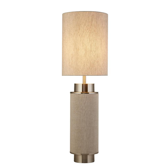 Searchlight 59041SN Flask 1Lt Table Lamp, Natural Hessian With Satin Nickel And Natural Shade - 31312