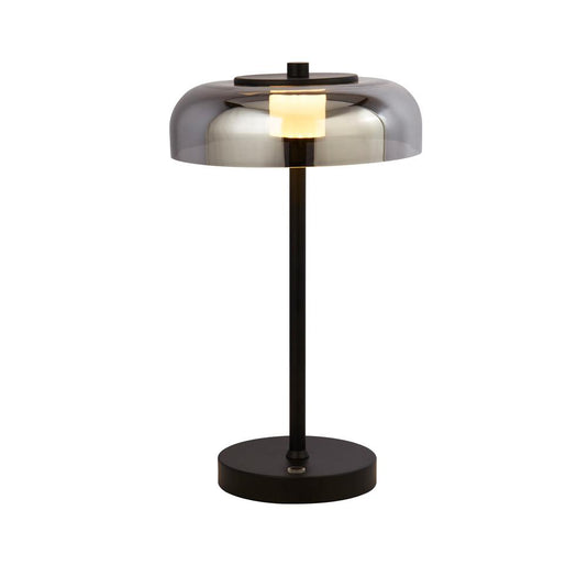 Searchlight 59801-1SM Frisbee 1Lt LED Table Lamp, Matt Black With Smoked Glass - 26463