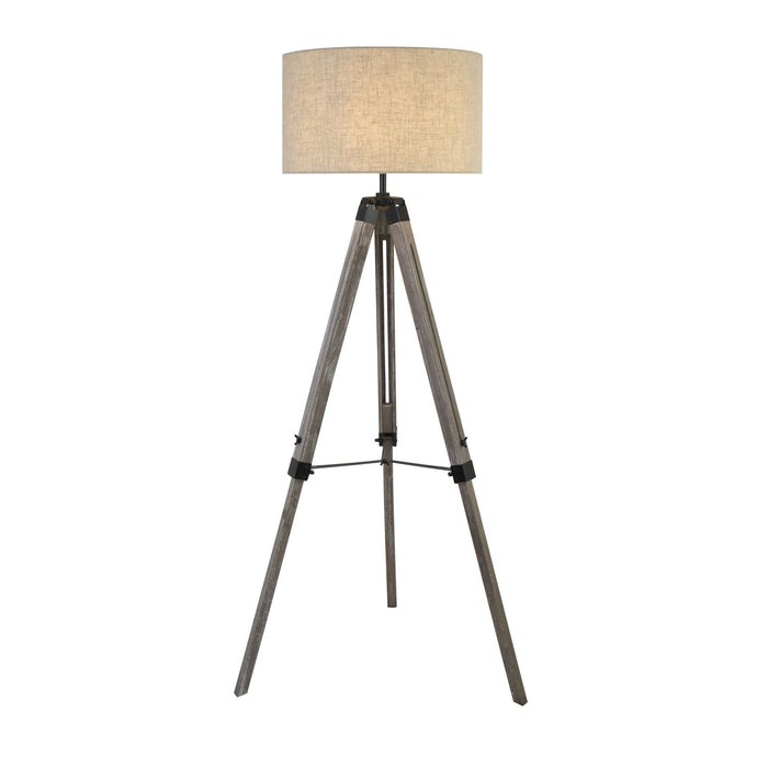 Searchlight 6006BR Easel Floor Lamp, Washed  Brown Base, Linen Drum Shade - 31319
