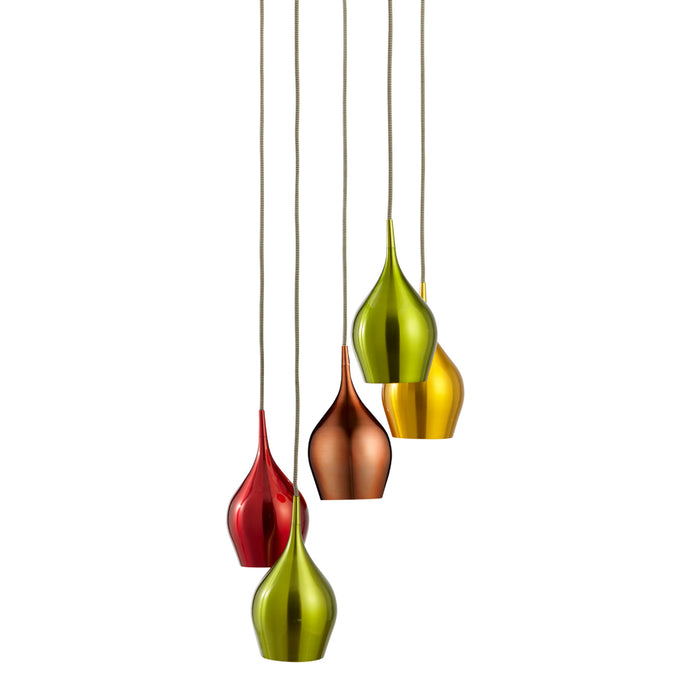 Searchlight 6465-5 Vibrant 5Lt Multi-Drop Coloured (Red, Green, Gold, Copper) Shades - 18070