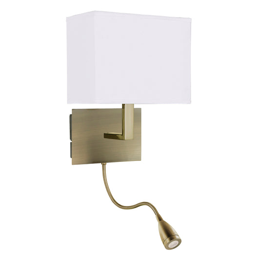 Searchlight 6519AB Hotel Wall Light Adjustable  - 2Lt W/Bracket, LED Flexi Arm, Antique Brass, White Shade - 31362