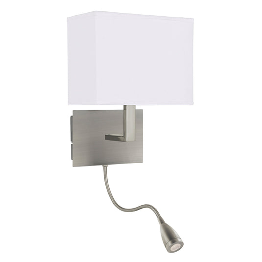 Searchlight 6519SS Hotel Wall Light Adjustable - 2Lt W/Bracket, LED Flexi Arm, Satin Silver, White Shade - 31364