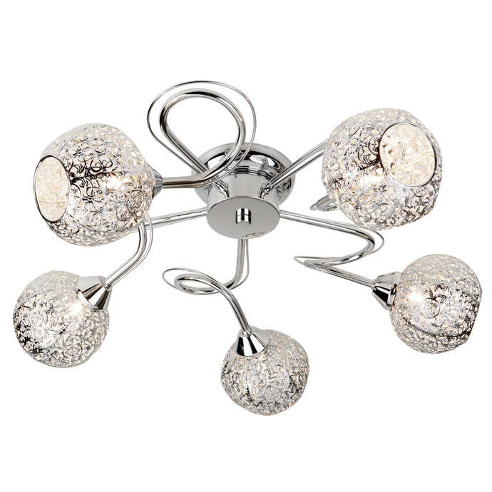 Searchlight 6535-5CC Souk 5Lt Ceiling Flush, Fretwork Pattern Shades, Chrome - 31365