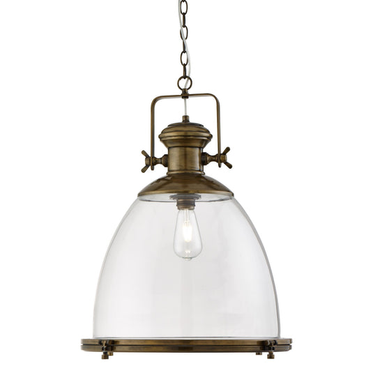 Searchlight 6659 Industrial Pendant Large 1Lt , Painted Antique Brass, Clear Glass - 31383