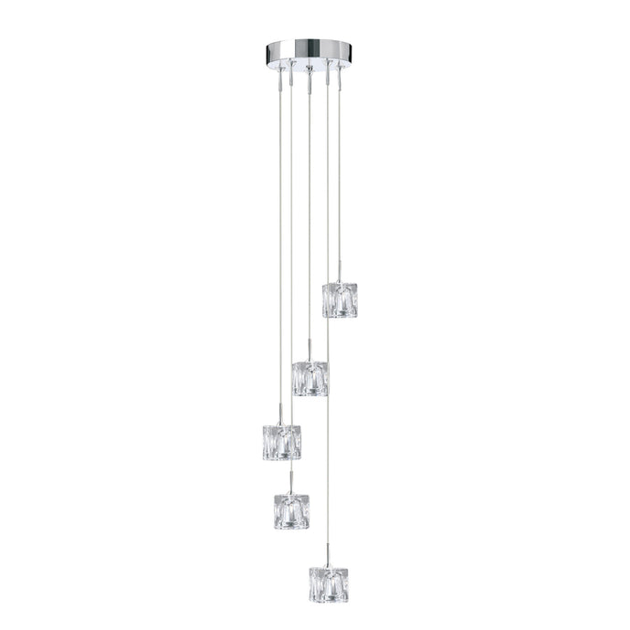 Searchlight 6775-5-LED Ice Cube (Dim) LED - 5Lt Multi-Drop, Clear Glass Shades, Chrome - 31390