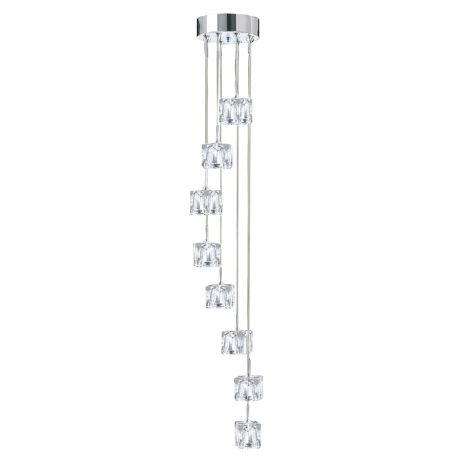 Searchlight 6778-8-LED Ice Cube (Dim) LED - 8Lt Multi-Drop, Clear Glass Shades, Chrome - 31391