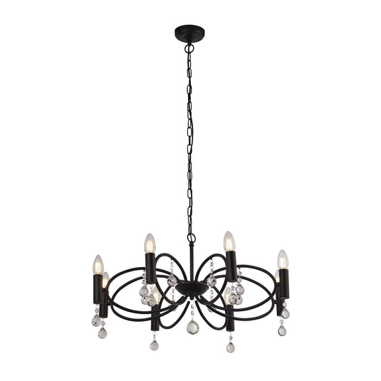 Searchlight 6788-8BK Infinity 8Lt Pendant - Black With Crystal Glass Detail - 31393