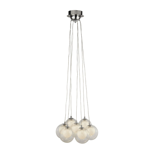 Searchlight 6867-7CC Cluster 7Lt LED Ball Pendant - Chrome With Clear Glass & Crystal Sand Balls - 31403