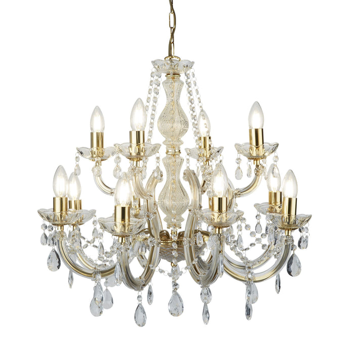 Searchlight 699-12 Marie Therese - 12Lt Chandelier, Polished Brass, Clear Crystal Glass - 31410