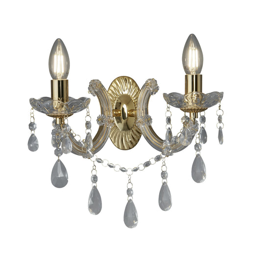 Searchlight 699-2 Marie Therese - 2Lt Wall Bracket, Polished Brass, Clear Crystal Glass - 10402