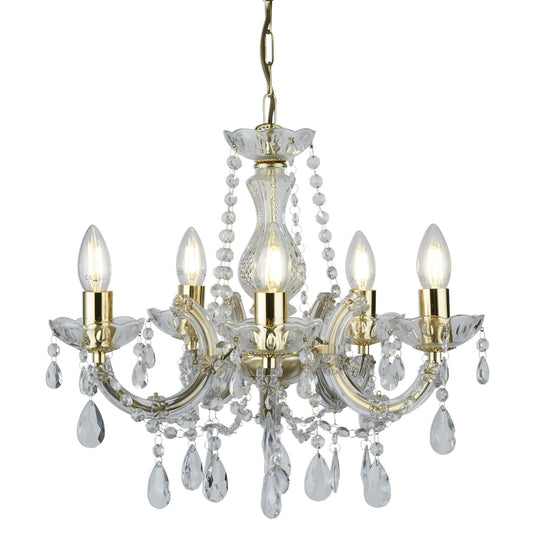 Searchlight 699-5 Marie Therese - 5Lt Ceiling, Polished Brass, Clear Crystal Glass - 31411