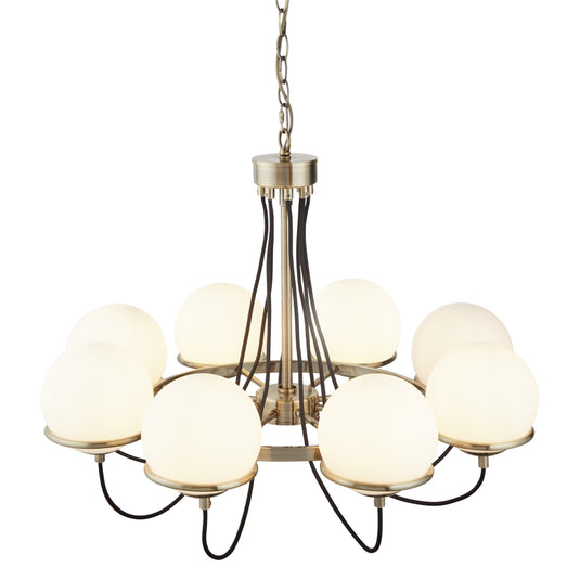 Searchlight 7098-8AB Sphere 8Lt Ceiling, Antique Brass, Black Braided Cable, Opal White Glass Shades - 31421