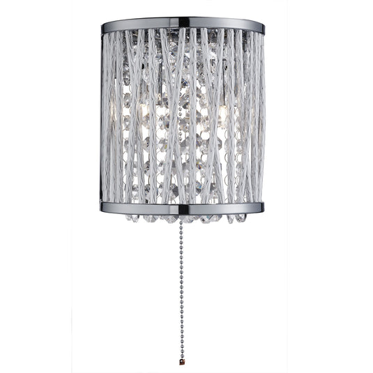 Searchlight 7222-2CC Elise 2Lt Wall Bracket, Chrome, Clear Crystal Button Drops, Aluminium Tubes Trim - 19903