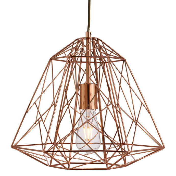 Searchlight 7271CU Geometric Cage 1Lt Frame Pendant, Shiny Copper - 21180