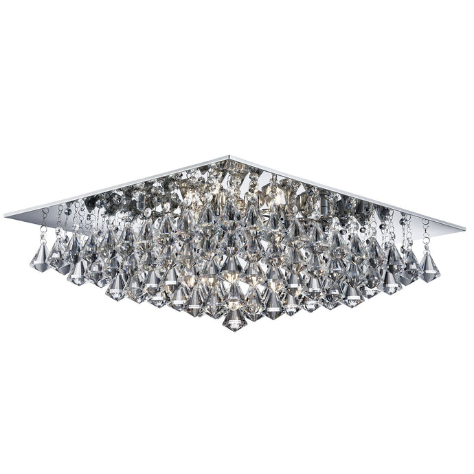 Searchlight 7308-8CC Hanna - 8Lt Square Flush Ceiling, Chrome, Clear Crystal Pyramid Drops - 31440