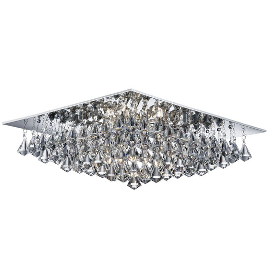 Searchlight 7308-8CC Hanna - 8Lt Square Flush Ceiling, Chrome, Clear Crystal Pyramid Drops - 31440