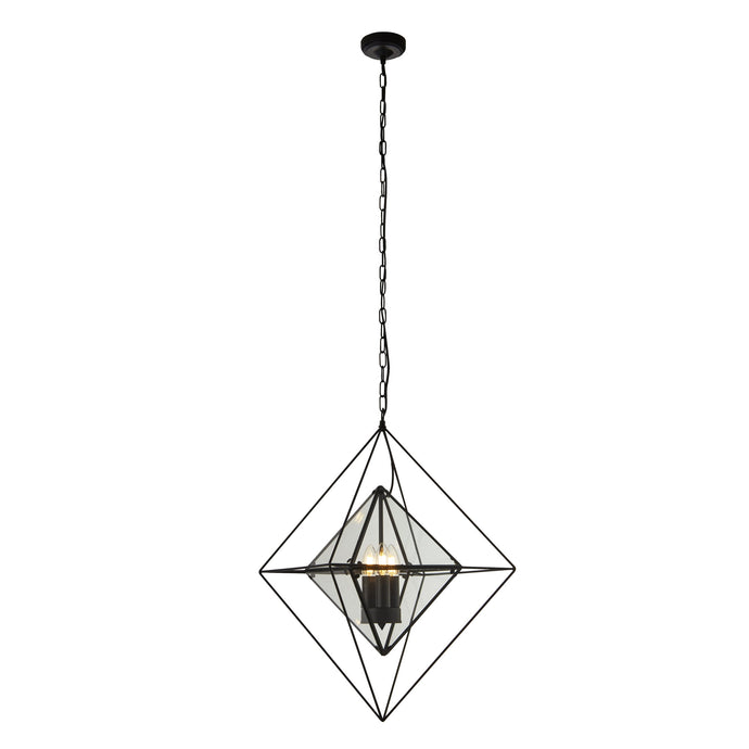 Searchlight 7323-3BK Diamond 3Lt Pendant - Black With Clear Glass Panels - 31441