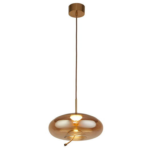 Searchlight 75131-1AM Lisbon 1Lt LED Pendant, Satin Brass And Amber Glass - 31462