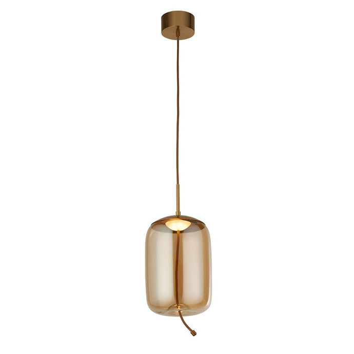 Searchlight 75132-1AM Lisbon 1Lt LED Pendant, Satin Brass And Amber Glass - 31464