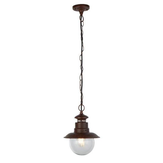 Searchlight 7653RU Station 1Lt Outdoor Pendant - Rustic Brown With Clear Glass - 26501