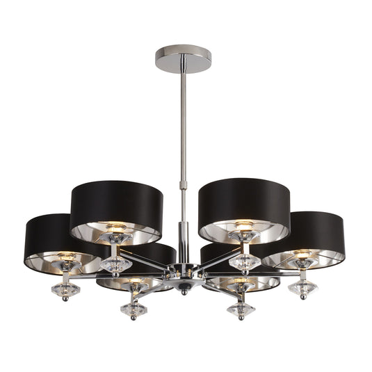 Searchlight 7656-6CC Ontario 6Lt Chrome Pendant With Black Shades/Silver Inner - 31476