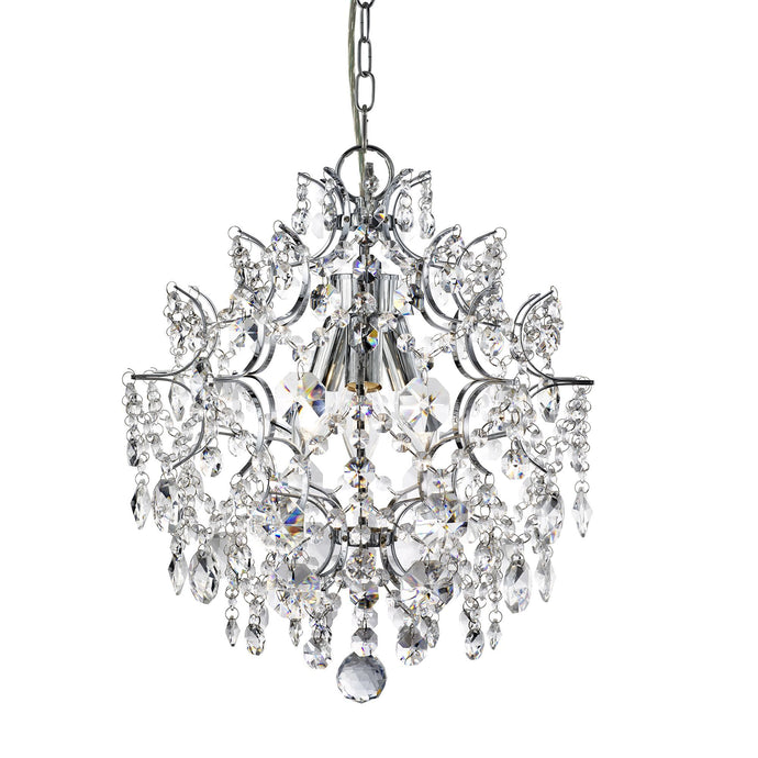 Searchlight 7673-3CC Harrietta - 3Lt Pendant, Chrome With Hexagonal Crystal Drops & Buttons - 31480