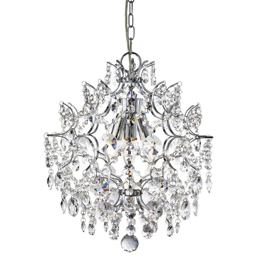 Searchlight 7673-3CC Harrietta - 3Lt Pendant, Chrome With Hexagonal Crystal Drops & Buttons - 31480