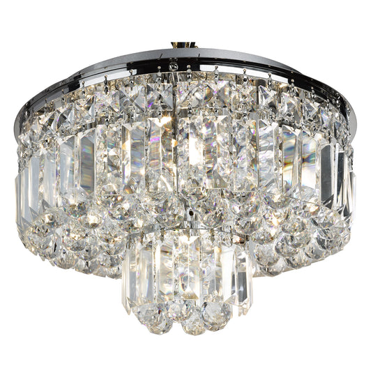 Searchlight 7755-5CC Hayley - 5Lt Flush Ceiling, Chrome With Clear Crystal Coffins Trim & Ball Drops - 31483
