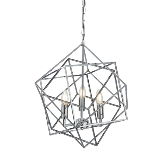 Searchlight 7863-3CC Cube 3Lt Pendant, Geometric Cube Frame, Chrome - 26549