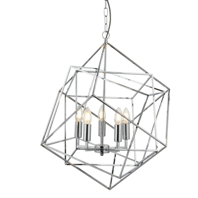 Searchlight 7865-5CC Cube 5Lt Pendant, Geometric Cube Frame, Chrome - 31489