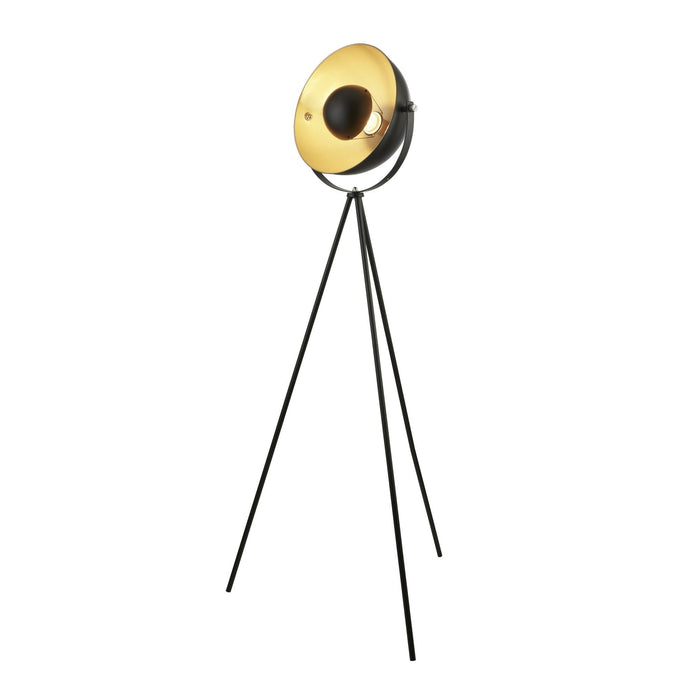 Searchlight 8022BK Blink 1Lt Tripod Floor Lamp, Matt Black With Gold Shade Interior - 25063