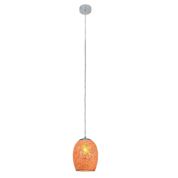 Searchlight 8069OR Crackle - 1Lt Pendant, Orange Mosaic Glass & Satin Silver Suspension - 22501