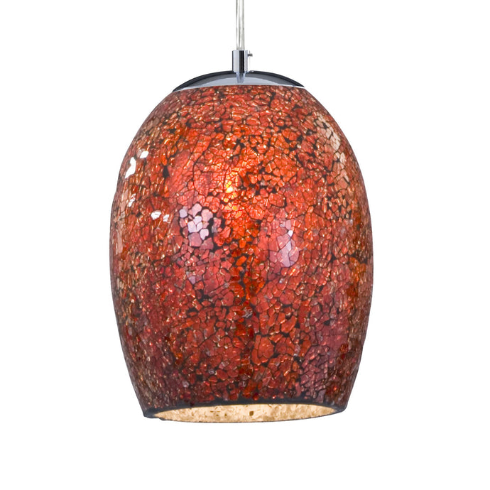 Searchlight 8069RE Crackle - 1Lt Pendant, Red Mosaic Glass & Satin Silver Suspension - 20950