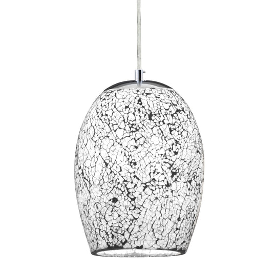 Searchlight 8069WH Crackle - 1Lt Pendant, White Mosaic Glass & Satin Silver Suspension - 18972