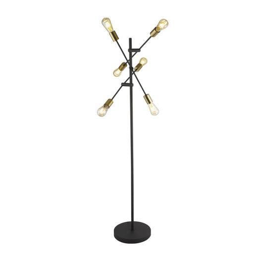 Searchlight 8076-6BK Armstrong 6Lt Floor Lamp Black And Satin Brass - 31513