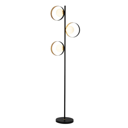 Searchlight 8143BGO Orbital 3Lt Matt Black And Gold Leaf Floor Light With Opal Glass - 31530