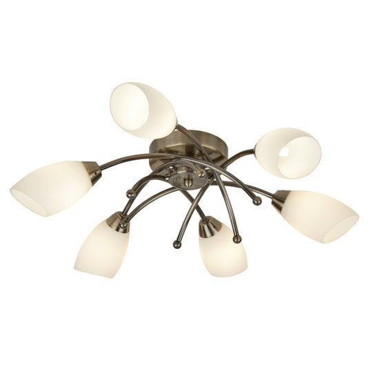 Searchlight 8186-6AB Opera 6Lt Ant/Brass Flush With Opal Glass - 15292