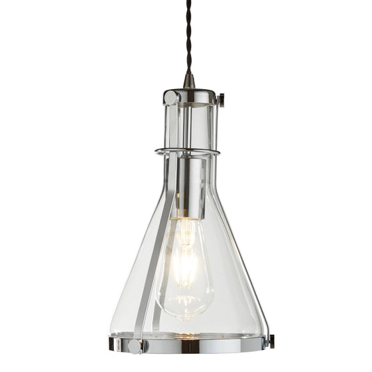 Searchlight 8201CC Metal & Glass Pendant 1Lt Framed Conical, Chrome, Clear Glass - 29913