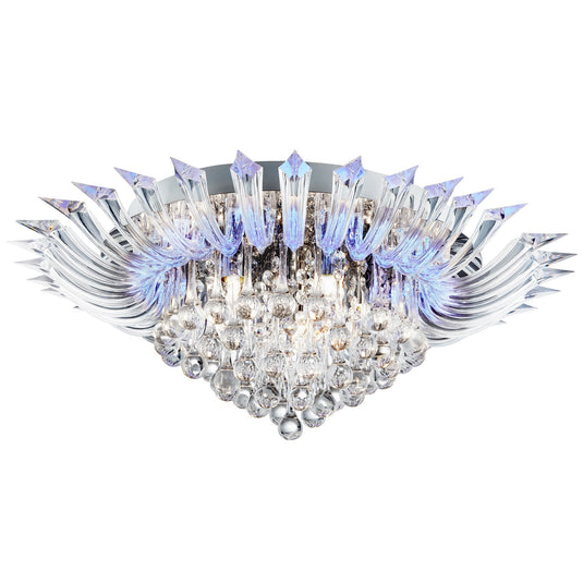 Searchlight 8215-5CC Crystoria 5Lt / Blue LED Ceiling Flush (W/ Remote), Chrome, Clear Glass Drops/Acrylic Arms - 31540