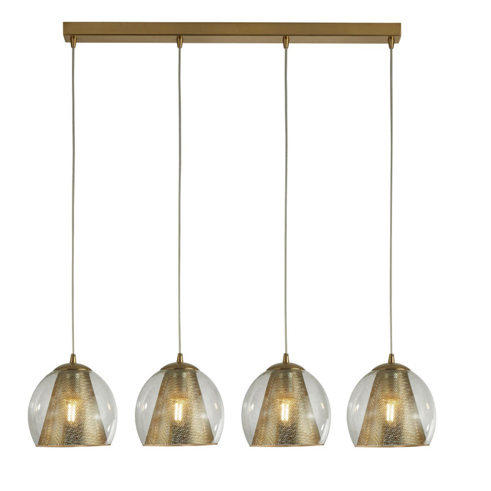 Searchlight 8274-4SB Conio 4Lt Pendant, Satin Brass And Clear Glass - 31550