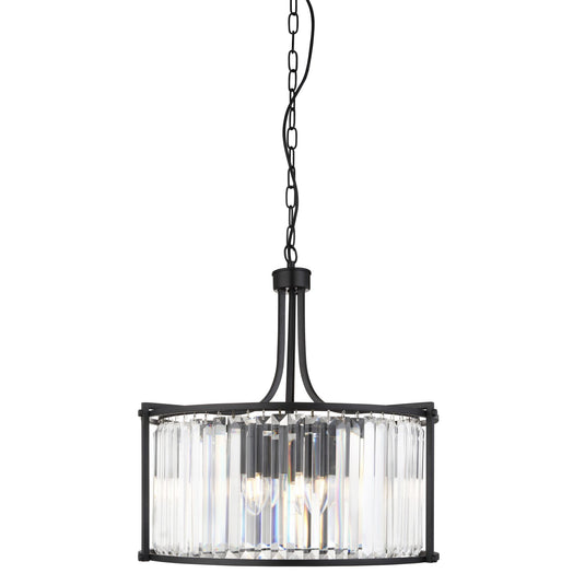 Searchlight 8295-5BK Victoria 5Lt Drum Pendant, Matt Black With Crystal Glass - 31553