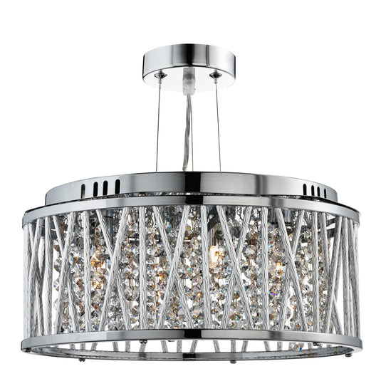 Searchlight 8333-3CC Elise 3Lt Ceiling Flush/Pendant, Chrome, Clear Crystal Button Drops, Aluminium Tubes Trim - 19483