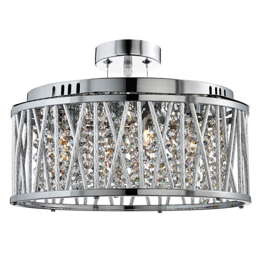 Searchlight 8335-5CC Elise 5Lt Ceiling Flush/Pendant, Chrome, Clear Crystal Button Drops, Aluminium Tubes Trim - 31557