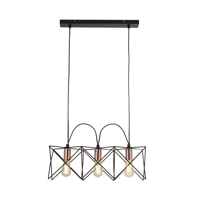 Searchlight 8413-3BK Anthea 3Lt Black Frame Pendant With Copper Detail - 31565