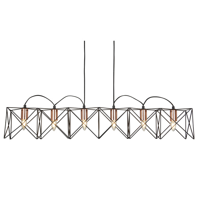 Searchlight 8416-6BK Anthea 6Lt Black Frame Pendant With Copper Detail - 31566