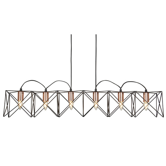 Searchlight 8416-6BK Anthea 6Lt Black Frame Pendant With Copper Detail - 31566