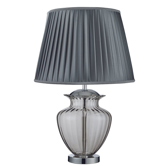 Searchlight 8531SM Elina Table Lamp Large Glass Urn, Smokey Glass, Chrome, Pewter Pleated Shade - 31572