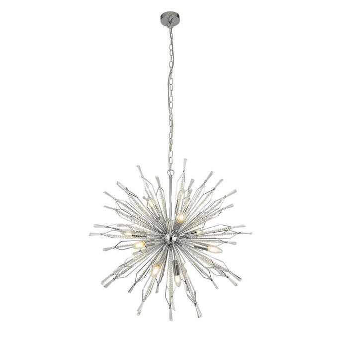 Searchlight 8610-10CC Starburst 10Lt Chrome Pendant With Clear Glass Bead Detail - 31583