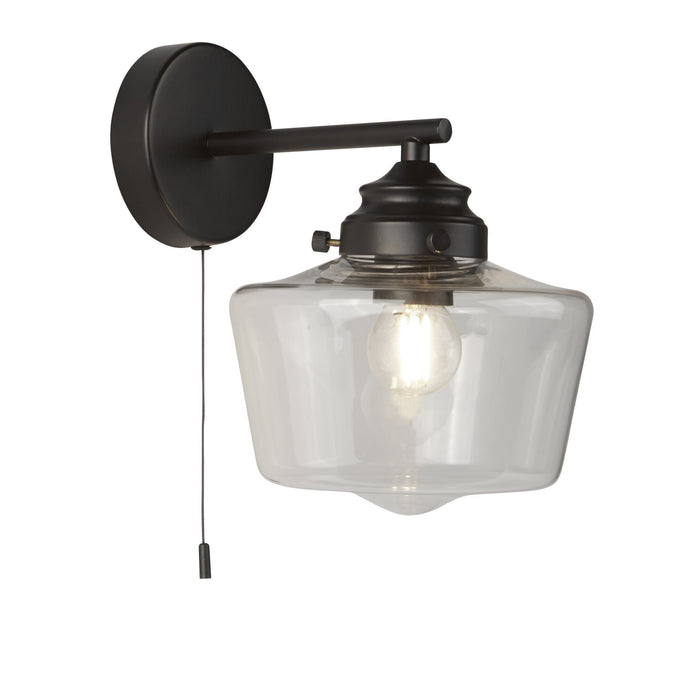 Searchlight 8708-1BK School House 1Lt Wall Light , Black With Opal Glass - 24655